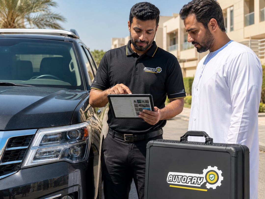 Inspector handing the digital report to a customer